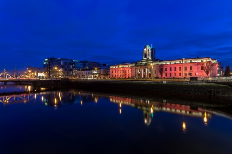 Cork City Hall in Red