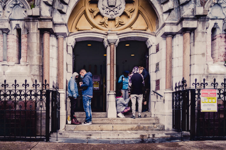 Talking at the church