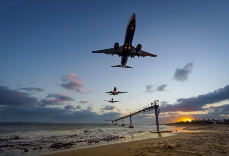 A plane landing in Lanzarote