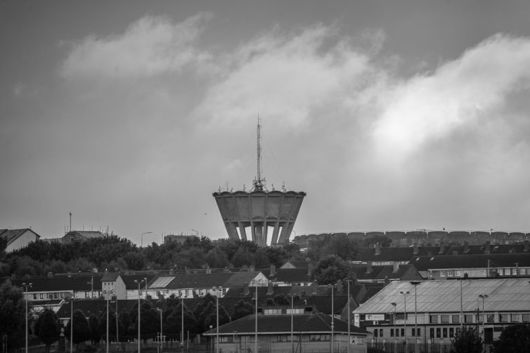 Water tower on Cork City's north side visible on the skyline
