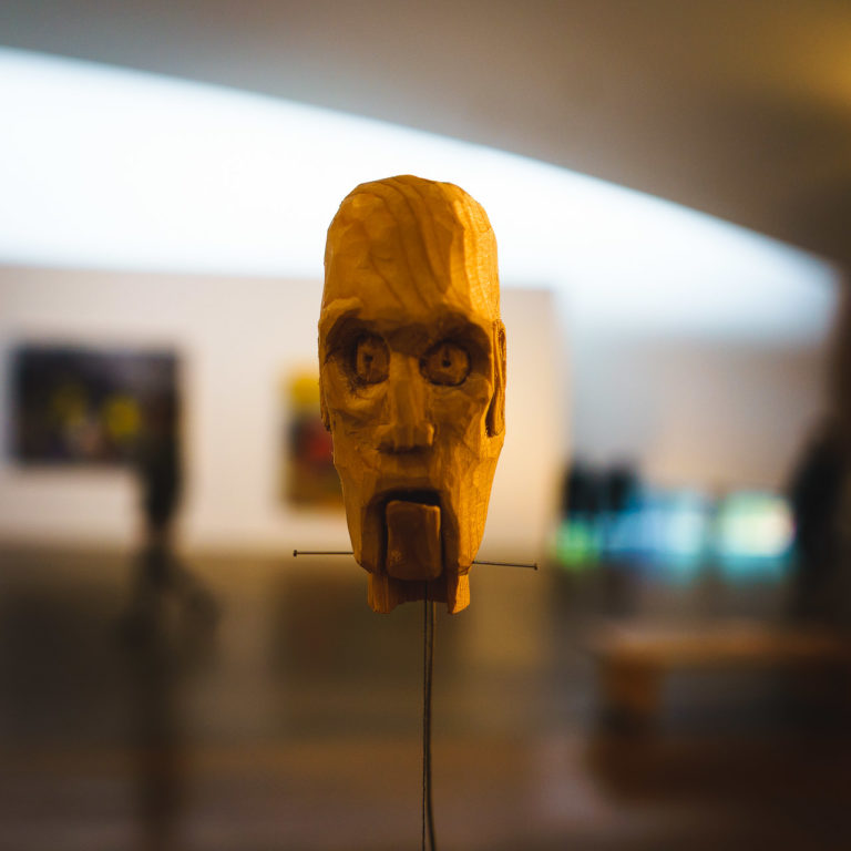 A hand cut head, part of an art exhibit in the Crawford Art Gallery in Cork