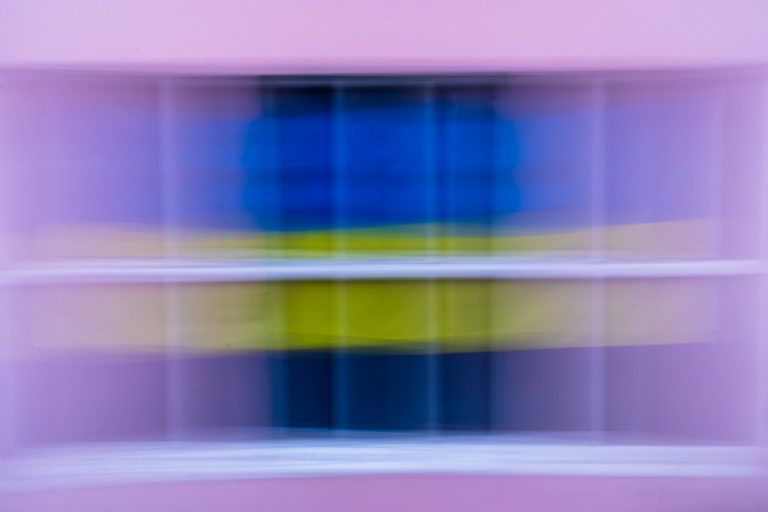 A Ukrainian flag in a window in Ballycotton, all shook up as an ICM photo