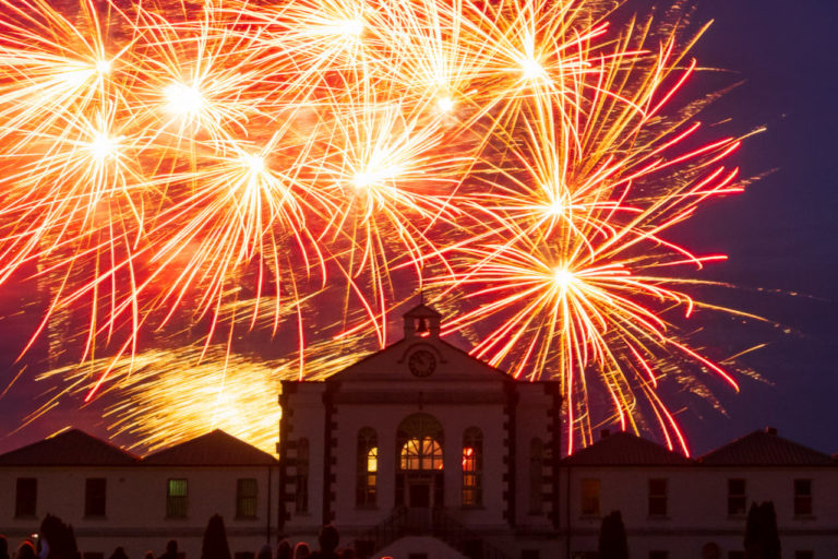 Fireworks light up the sky above Fort Mitchel on Spike Island.