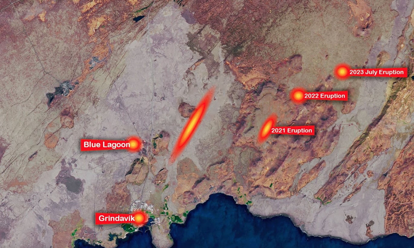 A map showing the eruption area