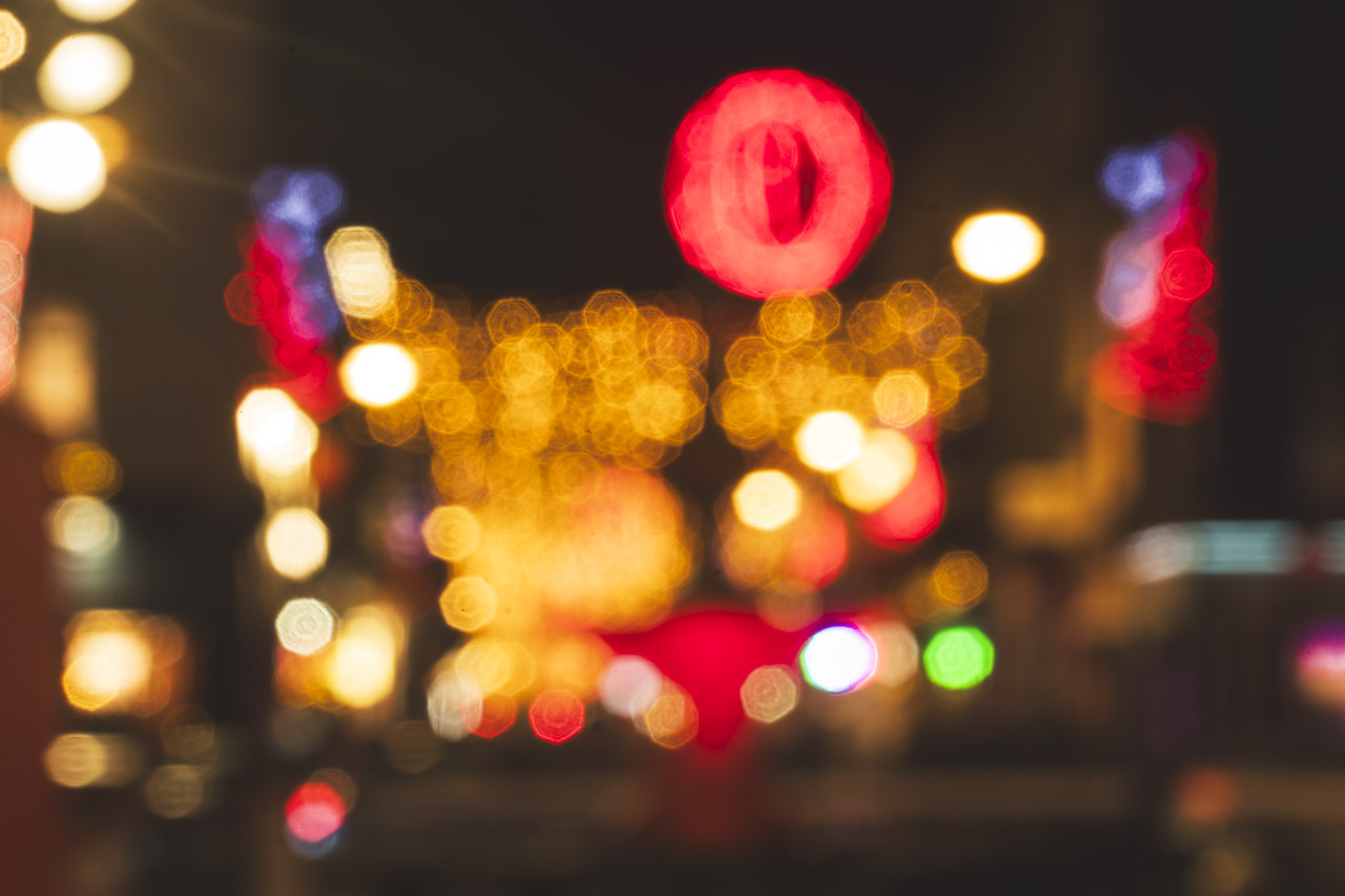Blurry lights at night, not quite as blurry as the previous photo
